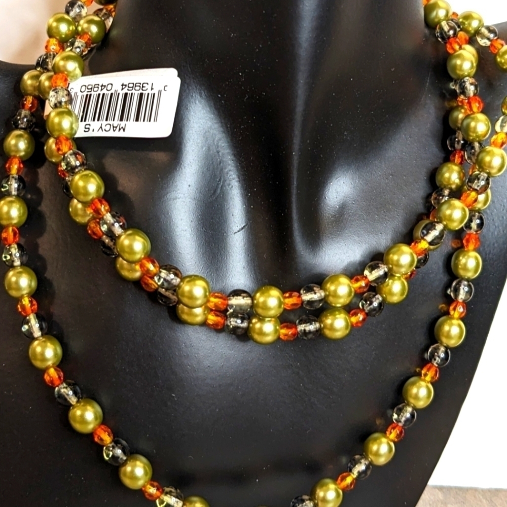 Macy's Light Green Pearl & Beaded Necklace‎